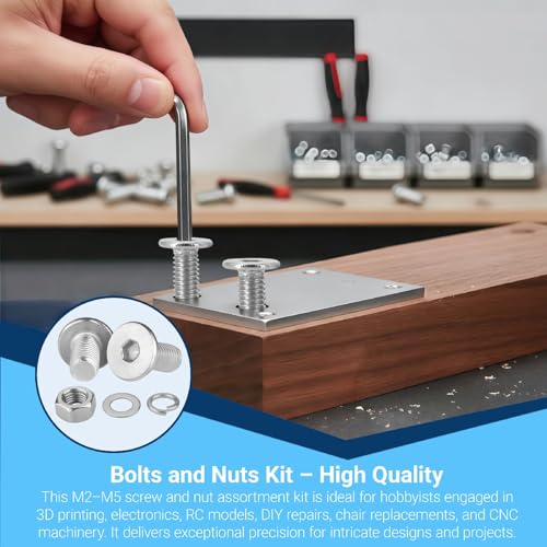 3360Pcs M2 M3 M4 M5 Stainless Steel Ultra Low Flat Head Hex Socket Cap Screws Assortment Kit, 304 Stainless Steel Metric Machine Screws with Hex Nuts, Flat Washers, Lock Washers - color: 3360 M2 M3 M4 M5 U