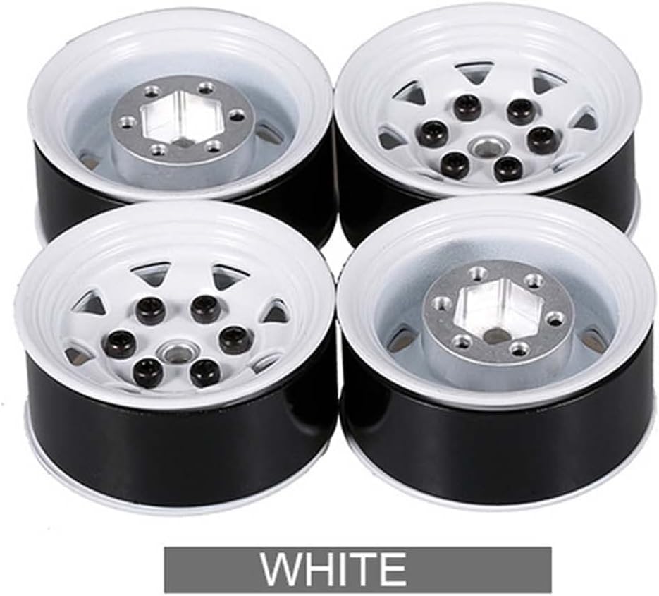 4PCS 1.55 inch Metal Beadlock Wheel Hub RC Car Aluminum Alloy Wheel Rim Compatible with 1/10 RC Crawler Car Model D90 TF2 Tamiya CC01 CC02 LC70 LC80 (White) - color: White