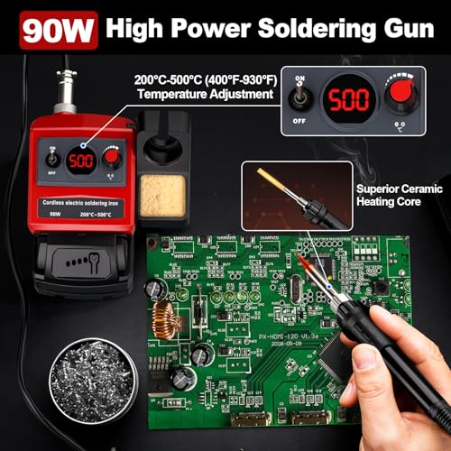 Taingwei Cordless Soldering Iron Kit for Milwaukee M18 18v Battery,90W LED Digital Solder Iron Soldering Gun with 5pcs Tips,0.04” Solder Wire for any Hobby Enthusiast (Battery not included) - style: For Milwaukee Battery