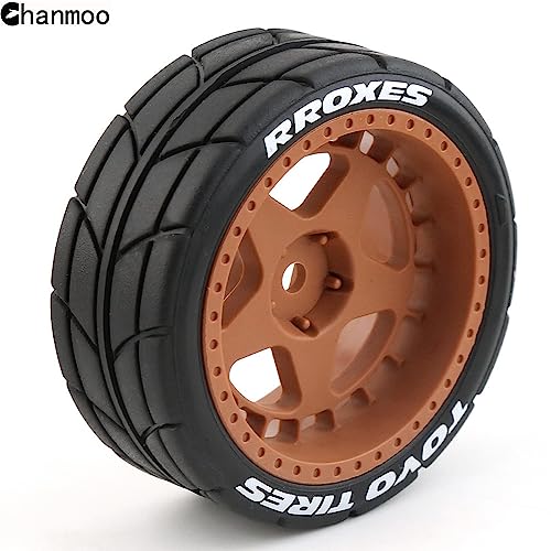 1/10 RC On Road Tires 12mm Hex Plastic Wheels Rims and Rubber Street Tyres for 1:10 Rally Racing Drift Touring CarTamiya XV01 XV02 TA06 TT01 TT02 PTG2 144001 A959 HPI KYOSHO 4PCS (Brown A) - color: Brown a