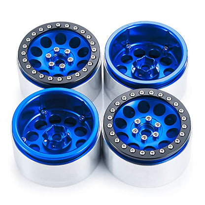 4PCS 2.2inch Beadlock Wheels 35mm RC 2.2 Aluminum Rims for AXIAL Wraith RR10 90048/90018 TRX4 1/10th RC Crawler Truck Car (Blue) - color: Blue
