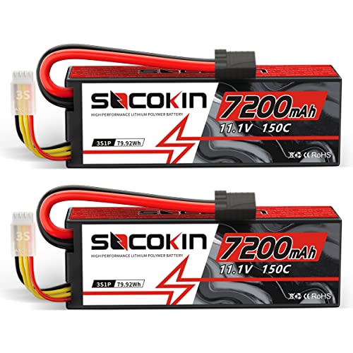 3S Lipo Battery 11.1V 7200mAh 150C RC Lipo Battery Hard Case with TR Plug for RC Car RC Truck Airplane Helicopter Boat Car Racing RC Hobby (2 Pack)