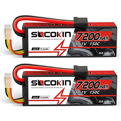 3S Lipo Battery 11.1V 7200mAh 150C RC Lipo Battery Hard Case with TR Plug for RC Car RC Truck Airplane Helicopter Boat Car Racing RC Hobby (2 Pack)