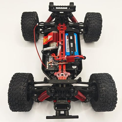1/14 RC Car Off Road RC Truck 4x4 Remote Control Car High Speed 30+MPH | Hobby Buggy 4WD All Terrain 390 Brushed Motor Full Proportional Metal Chassis Ball Bearing Adult