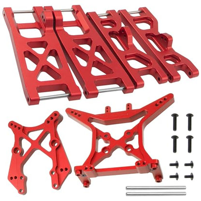 ShareGoo Aluminum Alloy Front & Rear Lower Suspension A-Arms Set Shock Tower Compatible with Horizon ECX 1/10 2WD Ruckus Axe Brutus Circuit AMP MT/DB Crush RC Car Buggy Tuck (Red)