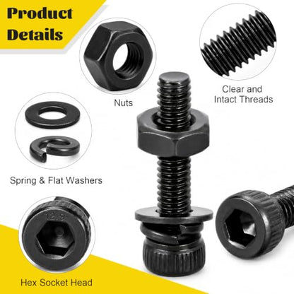 272PCS M5 Screws, Nuts and Washers Assortment kit, M5x8/10/12/16/20/25/30/35 mm Hex Socket Head Cap Bolts Assorted Set - 12.9 Alloy Steel, Black Zinc Plated Anti-Rust - size: M5 272pcs