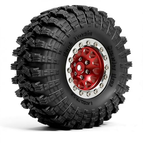 REDSPIDER•1.3 Beadlock Wheels and Crawler Mud Tires OD 2.75'' Aluminium Hub Hex Key 7mm (4PCS) for 1/18 1/24 TRX4M SCX24 AX24 FCX18 FCX24 RC Crawler Car (Red) - color: Red