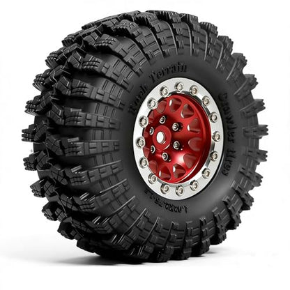 REDSPIDER•1.3 Beadlock Wheels and Crawler Mud Tires OD 2.75'' Aluminium Hub Hex Key 7mm (4PCS) for 1/18 1/24 TRX4M SCX24 AX24 FCX18 FCX24 RC Crawler Car (Red) - color: Red