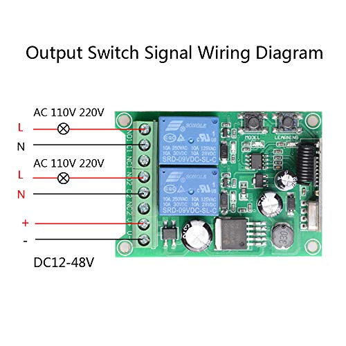 Universal Wireless Remote Control Switch DC 12V 24V 36V 48V 2CH 10A Relay Receiver Module with 2 Channel RF Remote Transmitter for Various Wireless Controls