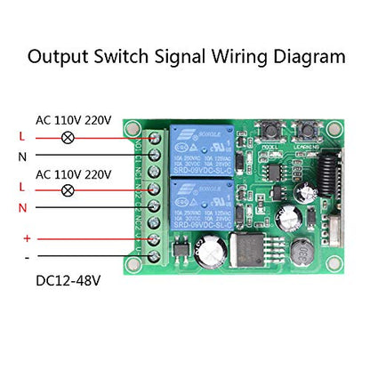 Universal Wireless Remote Control Switch DC 12V 24V 36V 48V 2CH 10A Relay Receiver Module with 2 Channel RF Remote Transmitter for Various Wireless Controls