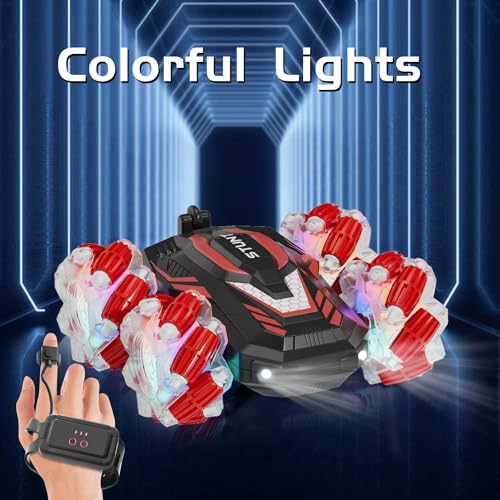 LOOZIX Gesture Sensing RC Stunt Car, Remote Control Car for Boys and Girls | 4WD Remote Control Car, with Lights Music, Bitthday Gifts,Toys For Boys and Girls 6 7 8 9 10 11 12 Years Old - color: Red