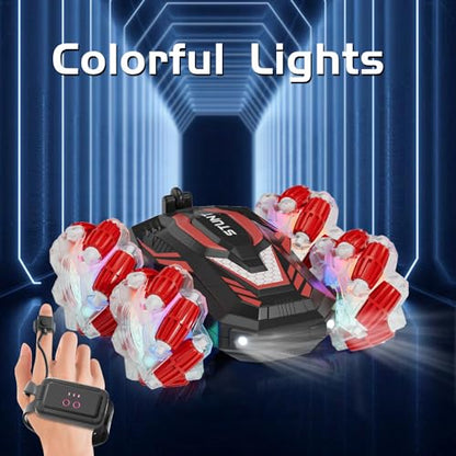 LOOZIX Gesture Sensing RC Stunt Car, Remote Control Car for Boys and Girls | 4WD Remote Control Car, with Lights Music, Bitthday Gifts,Toys For Boys and Girls 6 7 8 9 10 11 12 Years Old - color: Red