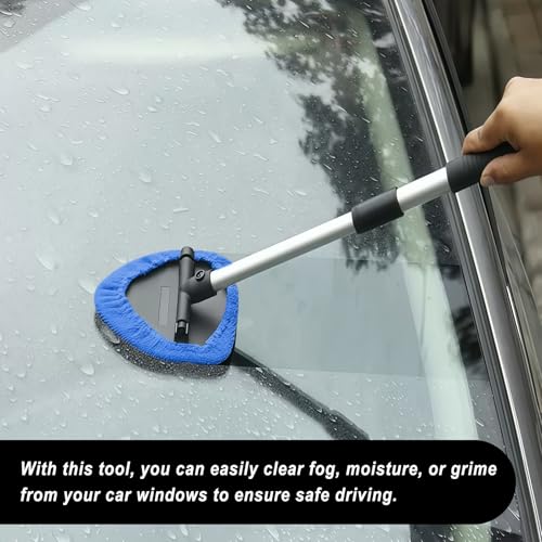 9 PCS Car Windshield Cleaner Tool Kit, Car Window Cleaner Windshield Cleaning Tool with Microfiber Pad Spray Bottle Detailing Brush and Extendable Handle, Auto Glass Wiper Kit Home Window, Blue