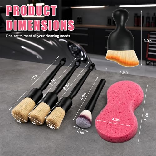 6 PCS Car Detailing Brush Set, Ultra Soft Bristles Auto Cleaning Brush Kit, Scratch-Free Exterior Interior Detailing Brushes for Wheels Air Vents Leather Seats, Car Accessories