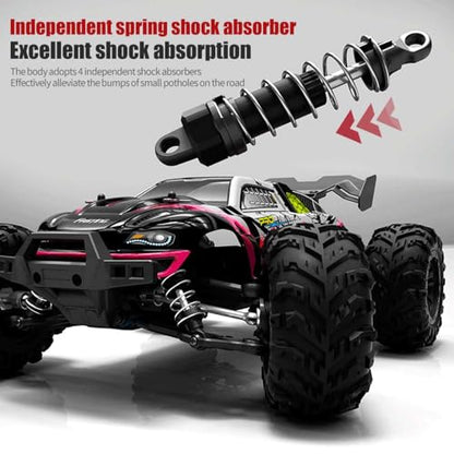 43mph+ Brushless Fast RC Cars for Adults, 1:16 4WD RC Truck with Light, High Speed, Fast RC Car Off-Road Waterproof Truck, 3 Batteries (Yellow) - color: 16102pro,3 Batteries(yellow)
