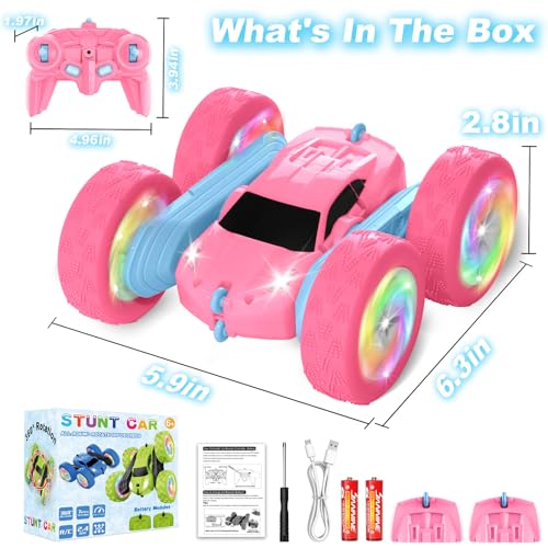Remote Control Car, RC Cars for Girls, 2.4 GHz Double Sided RC Crawler with Upgraded USB-C Modular Battery, 360°Rotating Car Toys for 6 7 8 9 10 11 12 Year Old Girl Birthday Gift PinkBlue - color: 2-pinkblue