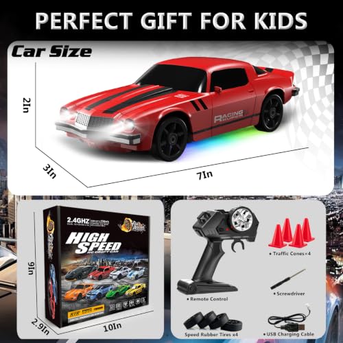 RC Drift Car 1:24 Remote Control Car 4WD 15KM/H High Speed Racing Sport Car with LED Lights RC Cars Toy for Kids Boys Girls Adults Gifts Birthday Christmas - color: Red