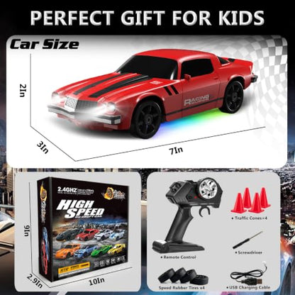 RC Drift Car 1:24 Remote Control Car 4WD 15KM/H High Speed Racing Sport Car with LED Lights RC Cars Toy for Kids Boys Girls Adults Gifts Birthday Christmas - color: Red