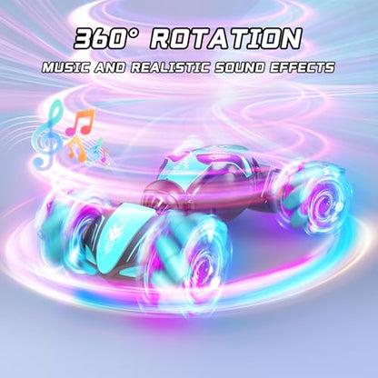 AEROQUEST Blue Gesture Control RC Stunt Car 360° Twists Gift for Kids 6+ | Double-Sided Driving USB Rechargeable Bright LED Effects All-Terrain Performance 2.4GHz Control Durable Twist Design - color: Blue