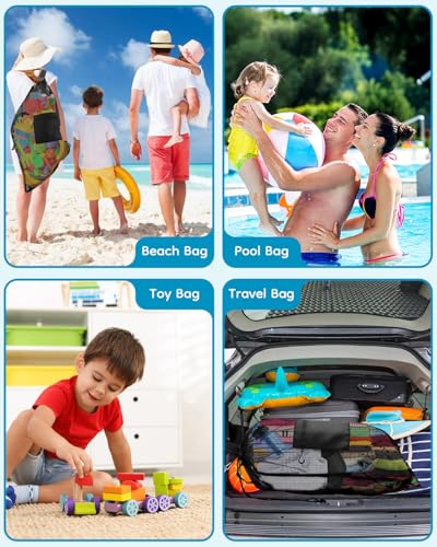 1PC Large Mesh Beach Bag Drawstring Toys Bag | 24" x 36" Swim Pool Toys Balls Storage Bags Gym backpack, Beach Toy Shells Organizer - color: Black-1pc