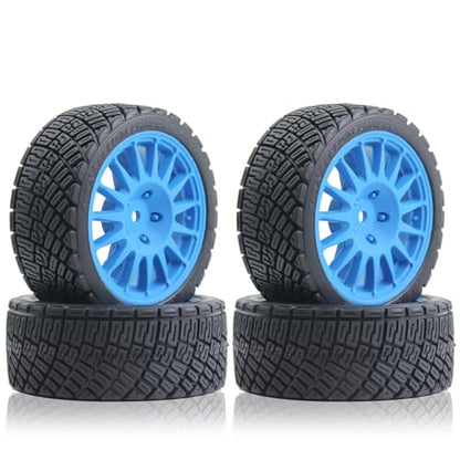 68mm 4PCS 1/10 RC On-Road tires and Hard Plastic wheels set Hex 12mm For WRC Drift Car Conversion 1/10 RC On-Road Car Traxxas Tamiya FW06 TT02 HPI HSP 94122 Kyosho W76 (Blue) - color: Blue