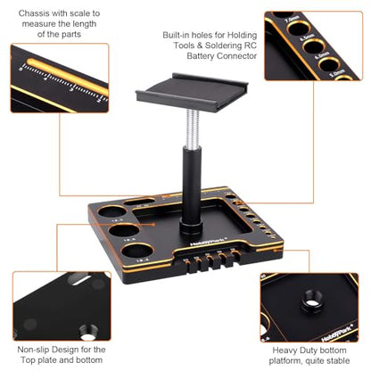 Hobbypark 1/18 1/24 RC Crawler Work Stand 360 Degree Rotation Lift Or Lower RC Car Repair Workstation for TRX4M TRX4MT Axial SCX24 AX24 FCX24 Tools (Unassembled) (Black-Gold)