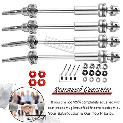 Upgrades Part Drive Shaft CVD for 1/10 Slash 4X4/Stampede 4X4/Rustler 4X4/Hoss 4X4 RC 4WD,4PCS Front Rear Stainless Steel CVD #45 Axle with Red Hex,Silver - style: Silver w/Red (for 4wd)