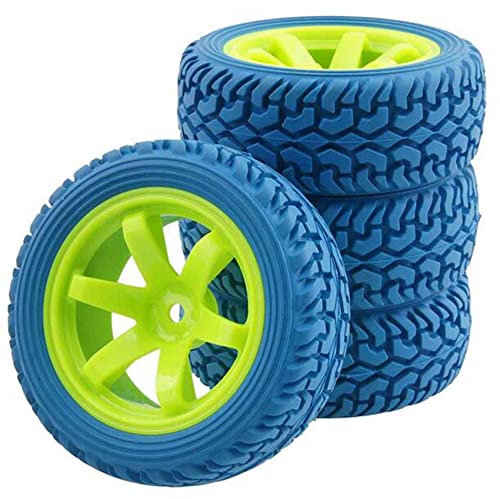 75mm Rubber Tires and 6 Spokes Green Plastic Wheel Rims for 1/10 Scale HSP 94123 HPI Kyosho Tamiya RC On Road Car 1:16 Rally Car (Blue) - color: C, Blue