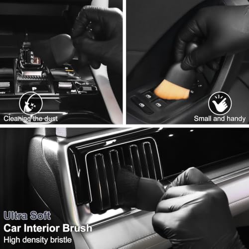 6PCS Car Detailing Brush Set, Boars Hair Car Detailing Brushes, Ultra Soft No Scratch Interior Detail Brush, Car Duster, Car Interior Detailing kit, Car Cleaning Supplies kit for Leather, Air Vents