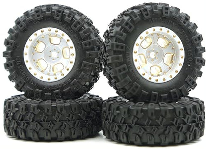 47g Brass Heavy 1.0-2mm Offset Beadlock Wheel Tires Set for 1/18 1/24 RC Crawler (White) TT