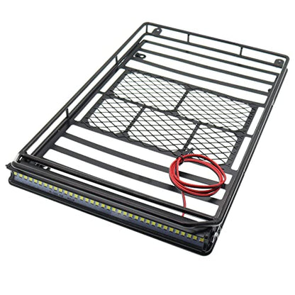 Metal Luggage Carrier Roof Rack with LED Light Bar Compatible with Axial SCX10 Traxxas TRX-4 RC4WD CC01 D90 1/10 RC Crawler Car（245mm X 150mm）