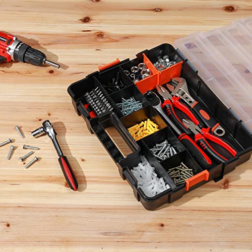 Tool Box Organizer Interlocking Black Small Parts Organizer for Fasteners and Crafts w/Removable Dividers (2 Piece Pack) - size: 2 PCS Toolbox Organizer