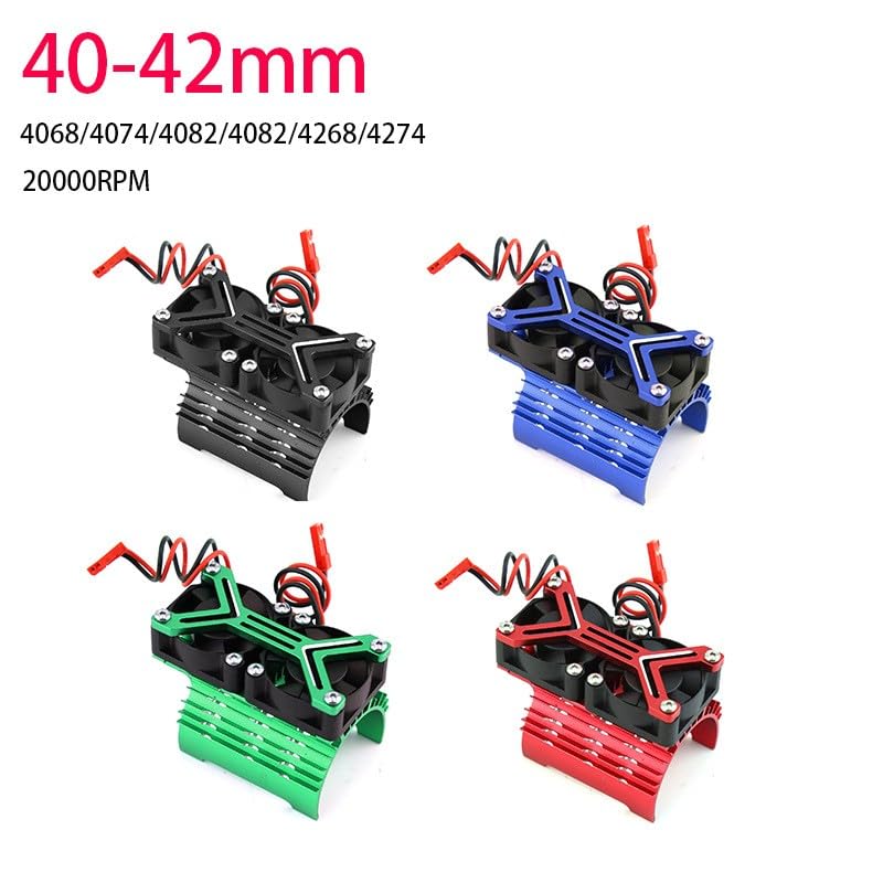 4068 4074 4082 4268 4274 Motor Heat Sink 30mm Dual Cooling Fan 40-42Mm Motor for 1/8 1/7 Arrma Typhon 6S Kraton 6S Felony Mojave Upgrades Parts(Red)