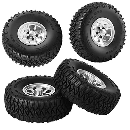 4Pcs 1.55 Inch Aluminum Beadlock Wheel Tires Rubber Tyre for 1/10 RC Crawler Car D90 TF2 Tamiya CC01 LC70 LC80(Silver) - color: 95mm-silver