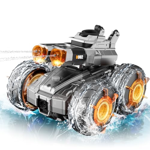 Amphibious Remote Control Car Boat with Water Gun Waterproof RC Cars | 4WD All-Terrain Gesture Sensing Rc Stunt Car RC Monster Trucks Swimming Pool Toys Gifts for 8 9 10 11 12 Year Old Boys Girls - color: Orange