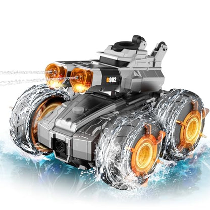 Amphibious Remote Control Car Boat with Water Gun Waterproof RC Cars | 4WD All-Terrain Gesture Sensing Rc Stunt Car RC Monster Trucks Swimming Pool Toys Gifts for 8 9 10 11 12 Year Old Boys Girls - color: Orange