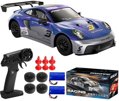 KF28 1/16 Scale Drift RC Car with Full Proportional RTR 2.4GHZ Remote Control and APP Control Speed Racing Cars (Blue)