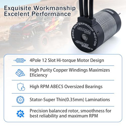 Surpass 3660 2350KV Brushless Motor for 1/10 RC Car Buggy Monster | Shaft 3.175mm 21V 4-Pole Design, IP67 Waterproof Rc Motor for 1:10th Rc Car - style: KK3660 Motor 2350KV