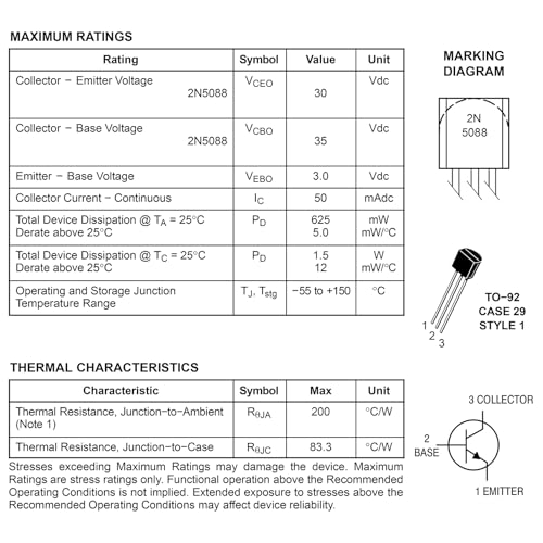 2N5088 BJT Transistor 0.05A 30V 2N5088G 2N5088BU NPN Power Silicon Transistors 0.05 Amp 30 Volt TO-92 (Pack of 20pcs) - style: 2N5088