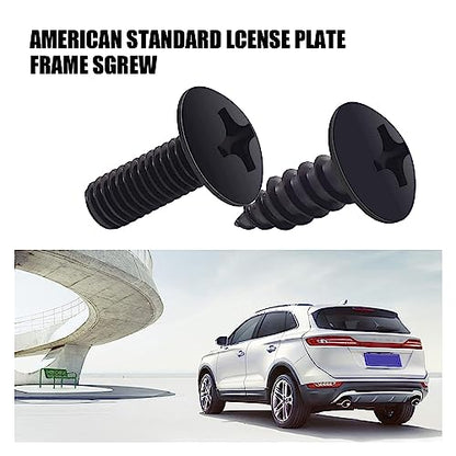 8 Sets Rustproof License Plate Screws Kit, Anti-Vibration Anti-Theft Car License Bolts, Self Tapping Mounting Fasteners for Auto Front and Rear License Plate Frame Cover (Black)
