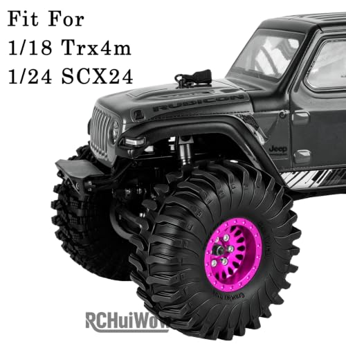 1.0" Metal Beadlock Wheel Rims Rubber Crawler Tires, Alloy Wheel Hub Off Road Rubber Soft Tire Replacement Accessories for 1/18 TRX4M 1/24 SCX24 FCX24 Mini RC Crawler Car Hop Up Parts,Style 2 - style: style2(4pcs)