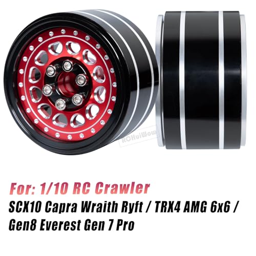 RC Wide 1.57'' (40mm) 2.2 Beadlock Wheels for SCX10 Capra Wraith Ryft / TRX4 AMG 6x6 / Gen8 Everest Gen 7 Pro,Adjustable 4 Offsets Rims,4Pack,Red w/Black - color: Red W/ Black(4pcs)