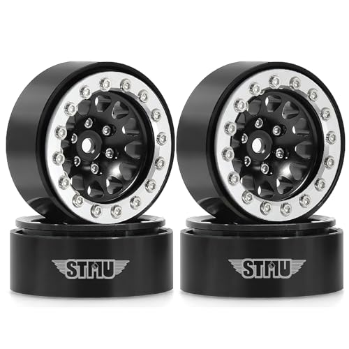 1.3" Aluminium Beadlock Wheels, RC Crawler Upgrade Parts for TRX4M SCX24 1/24 1/18 Scale RC Crawler Cars (black) - color: black