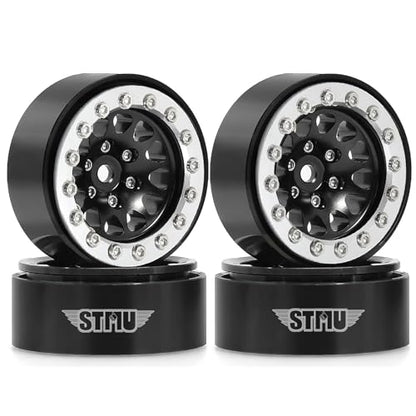 1.3" Aluminium Beadlock Wheels, RC Crawler Upgrade Parts for TRX4M SCX24 1/24 1/18 Scale RC Crawler Cars (black) - color: black