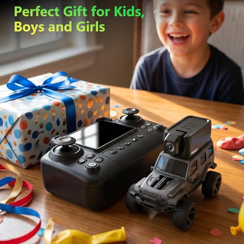 1/64 FPV Mini RC Car Truck Camera Toys with LCD Screen for Kids Adults Gift | Remote Control Truck with Magnetic 45° Camera, App Control, 2 Speed, 2.4GHz Indoor Toy Cars, Toy Cars for 6-12 Boys Girls - color: Dark Gray