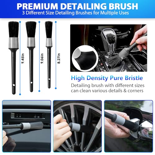 THINKWORK Car Cleaning Kit, Car Vacuum Kit, Gray Car Interior Detailing Kit with 8000PA High Power Vacuum, Including 7Pcs Detailing Brush Set and Bag - color: Gray