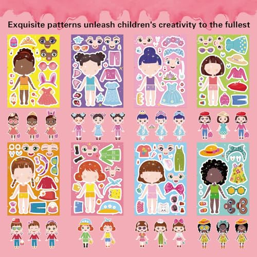 24 Sheets Make a face and Dress Up Stickers for Girls, Make Your Own Stickers for Kids Toddlers, Party Favor, Age 3+ Birthday Gift, Art Craft, Classroom Teacher Reward - style: Make a Face and Dress Up