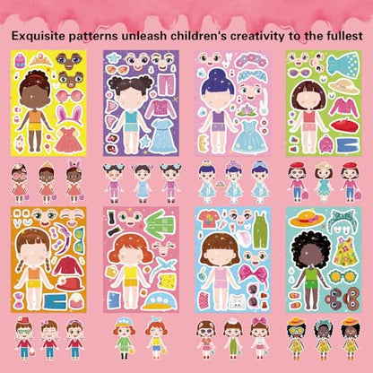 24 Sheets Make a face and Dress Up Stickers for Girls, Make Your Own Stickers for Kids Toddlers, Party Favor, Age 3+ Birthday Gift, Art Craft, Classroom Teacher Reward - style: Make a Face and Dress Up
