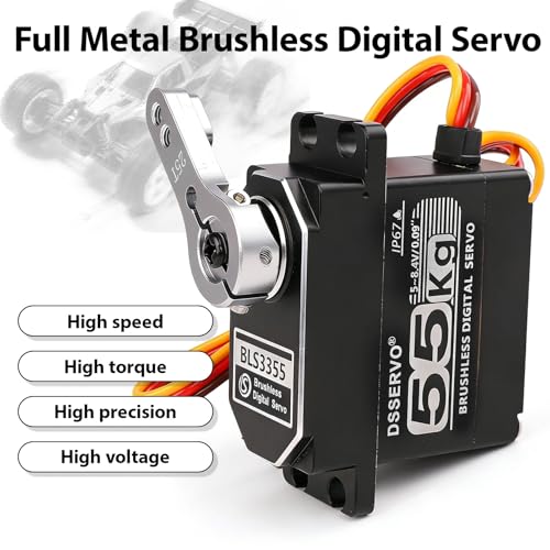 55KG Brushless servo Full Metal Gears High Torque Fast Digital Servo for 1/8 1/10 1/12 RC Car/Shockproof Rc Car Servo (180 Degree) - color: Black180 Degree