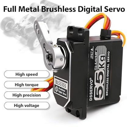 55KG Brushless servo Full Metal Gears High Torque Fast Digital Servo for 1/8 1/10 1/12 RC Car/Shockproof Rc Car Servo (180 Degree) - color: Black180 Degree